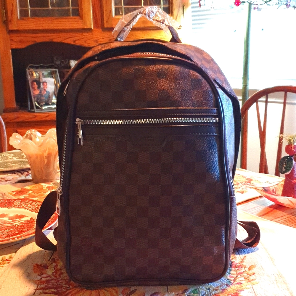 Brown Checkered Backpack All Leather.